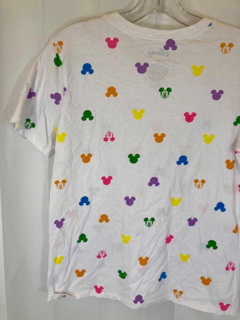 Disney Mickey Mouse Icon Multicolor AOP White Short Sleeve Shirt Sz L Juniors - Picture 8 of 11